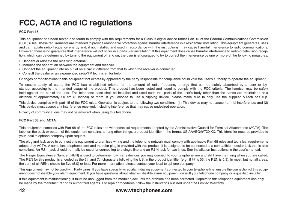 Fcc, acta and ic regulations | Sharper Image 6031 User Manual | Page 45 / 51
