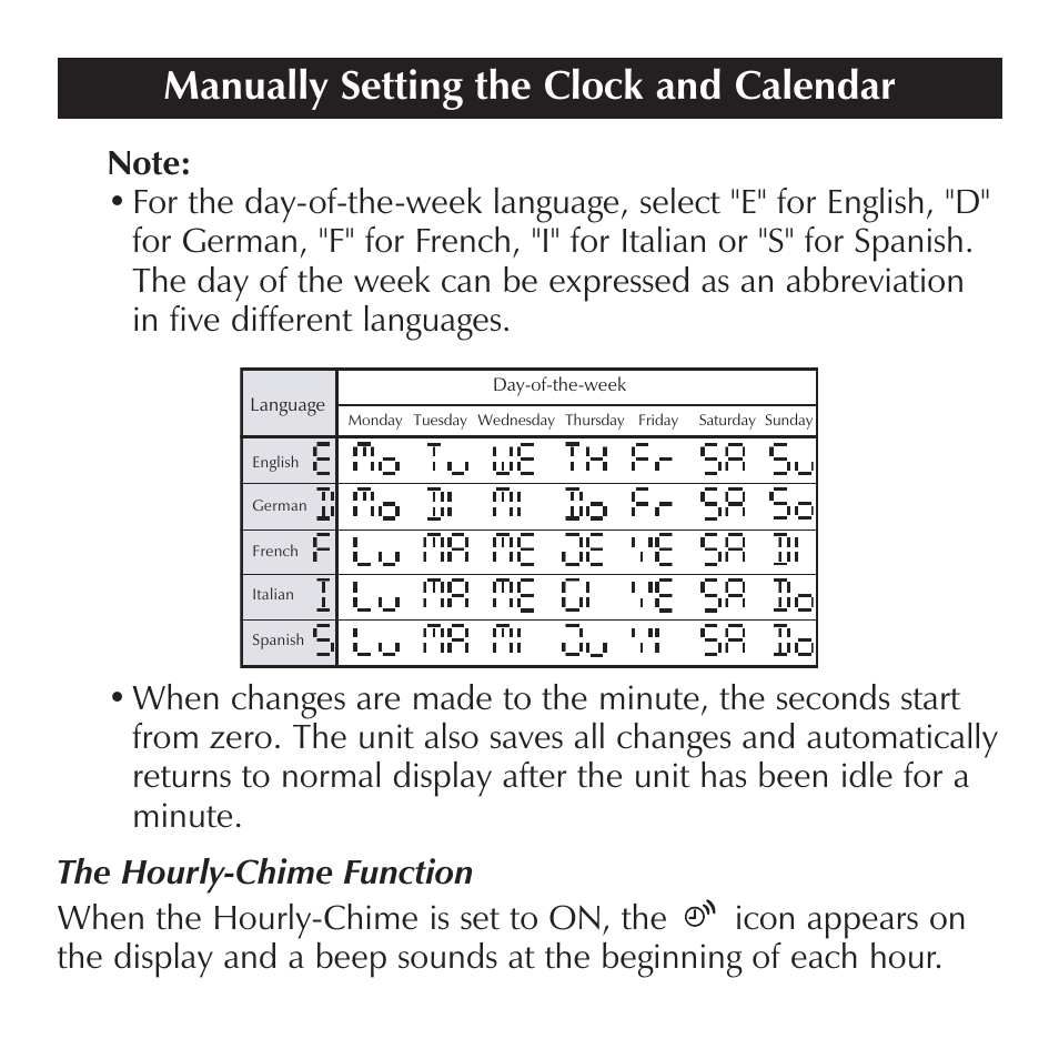 Manually setting the clock and calendar | Sharper Image OQ314 User Manual | Page 15 / 35