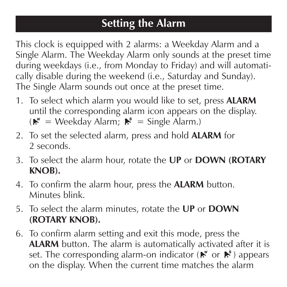 Setting the alarm | Sharper Image OQ314 User Manual | Page 16 / 35