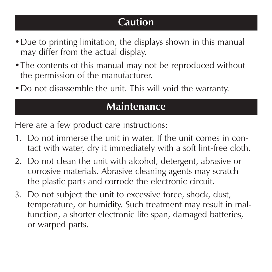 Maintenance, Caution | Sharper Image OQ314 User Manual | Page 3 / 35