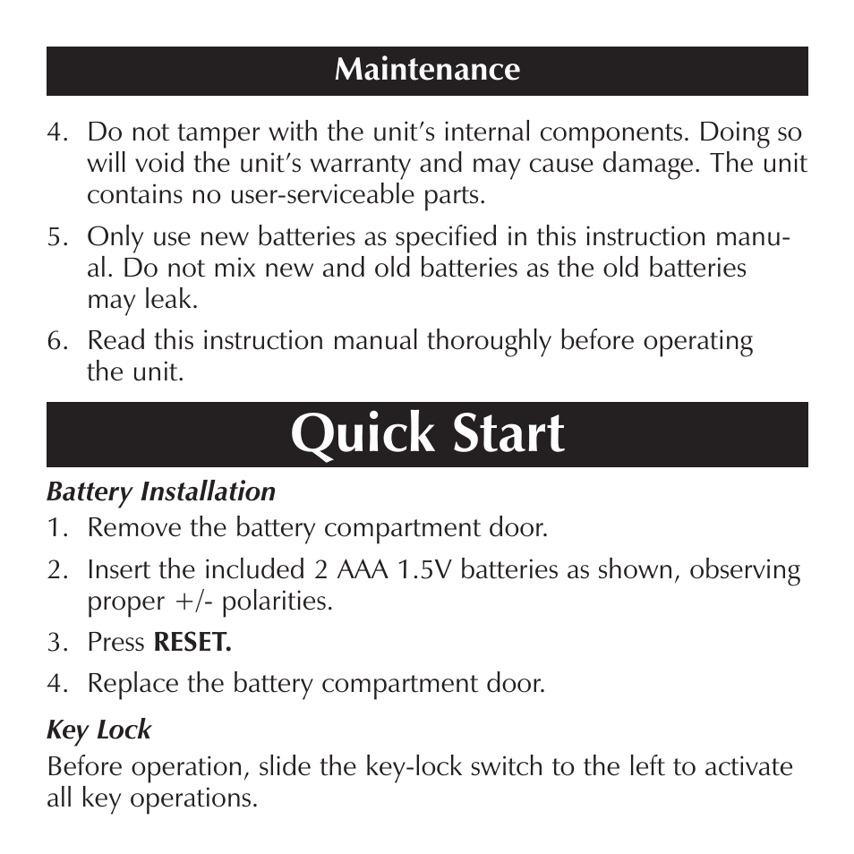 Quick start | Sharper Image OQ314 User Manual | Page 4 / 35