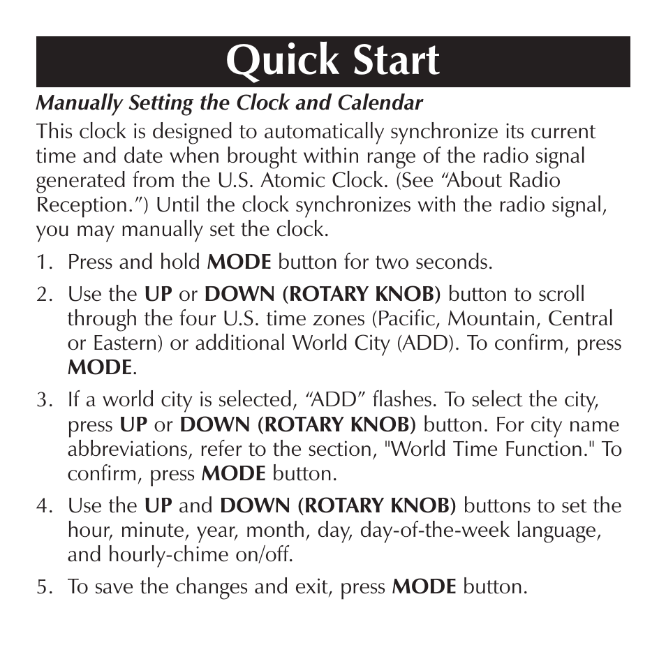 Quick start | Sharper Image OQ314 User Manual | Page 5 / 35