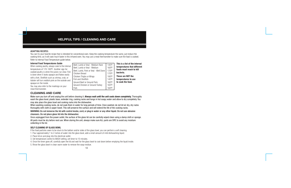 Helpful tips / cleaning and care | Sharper Image Super Wave Oven 8217SI User Manual | Page 8 / 8