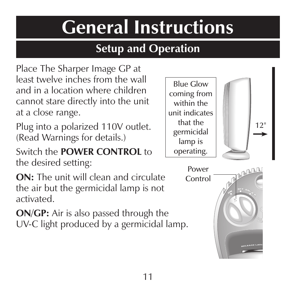 General instructions, Setup and operation | Sharper Image SI871 User Manual | Page 11 / 20