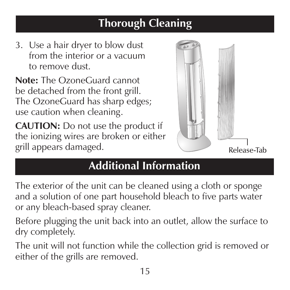 Thorough cleaning, Additional information | Sharper Image SI871 User Manual | Page 15 / 20