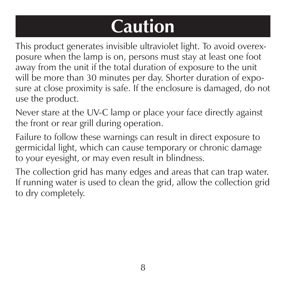 Caution | Sharper Image SI871 User Manual | Page 8 / 20