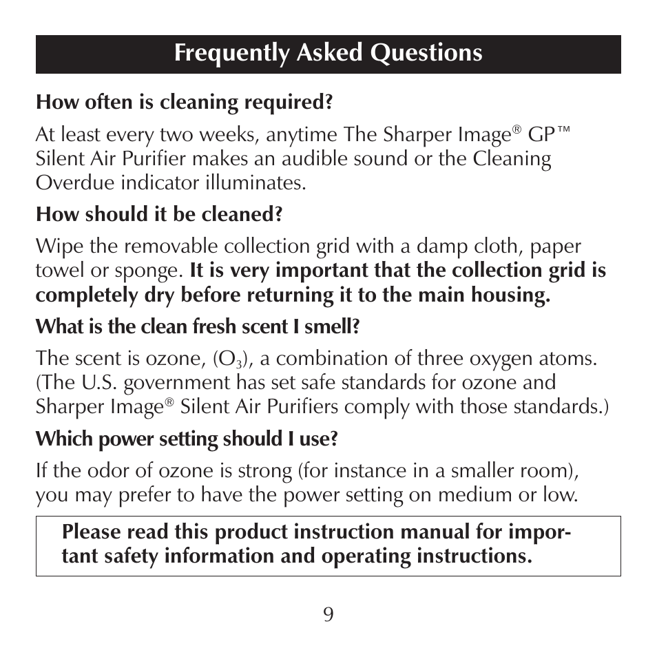 Frequently asked questions | Sharper Image SI871 User Manual | Page 9 / 20