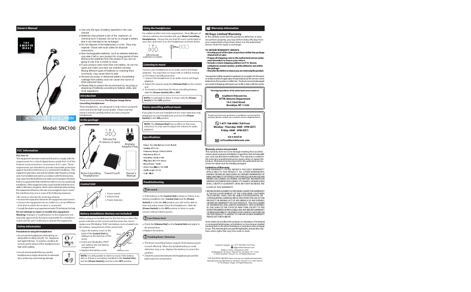 Sharper Image SNC100 User Manual | 1 page