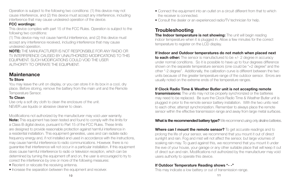 Maintenance, Troubleshooting | Sharper Image IB-ECB130 User Manual | Page 6 / 6