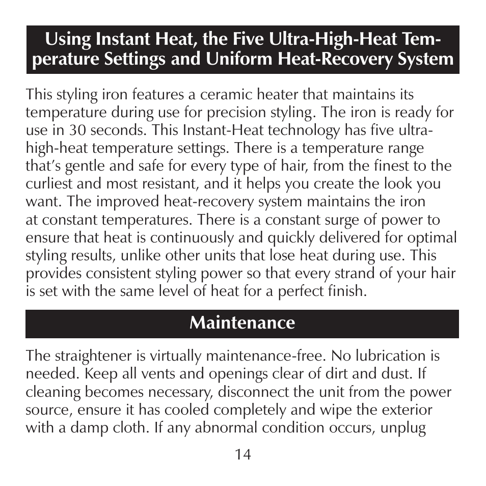 Maintenance | Sharper Image CA899 User Manual | Page 14 / 16