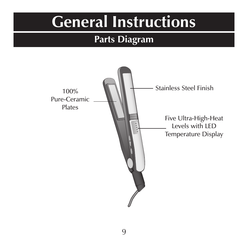 General instructions, Parts diagram | Sharper Image CA899 User Manual | Page 9 / 16