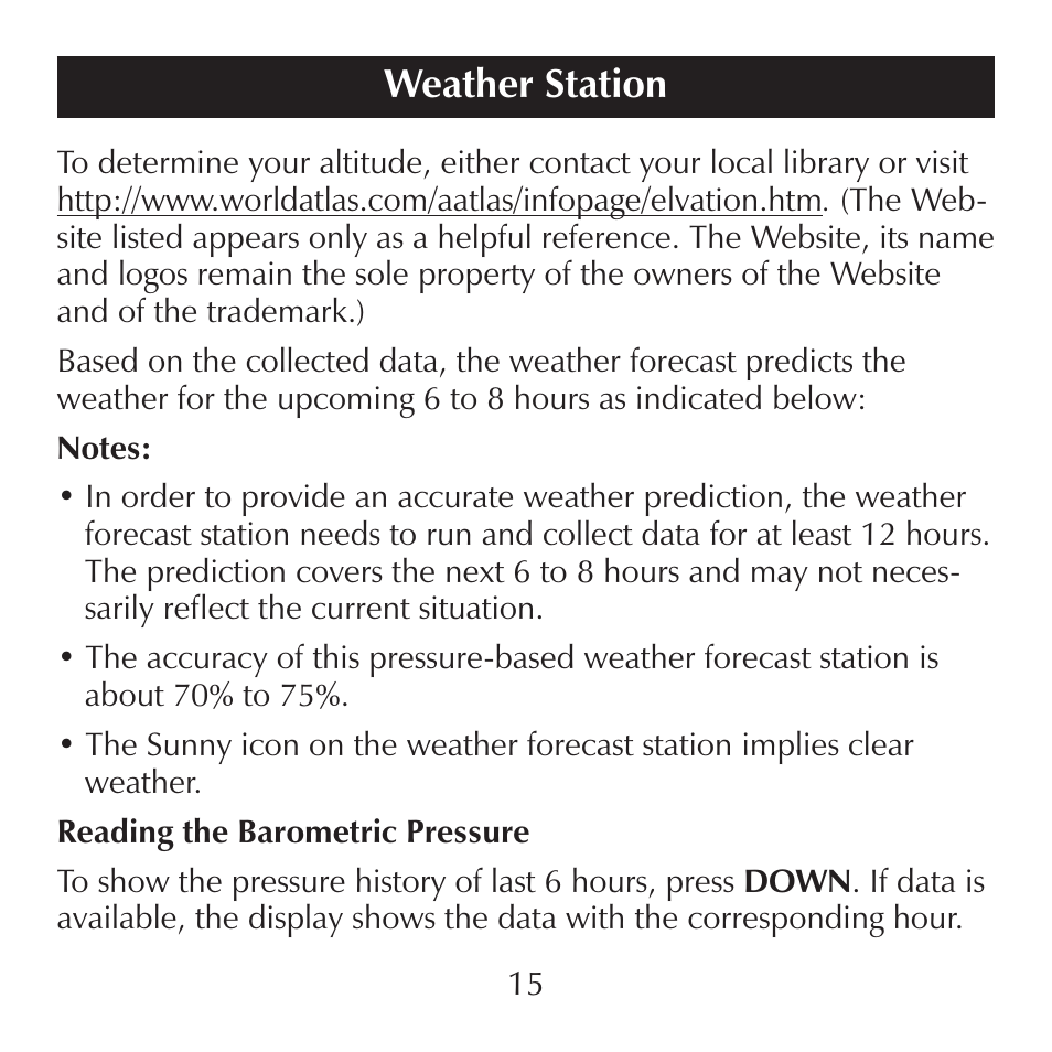 Weather station | Sharper Image SN004 User Manual | Page 15 / 20
