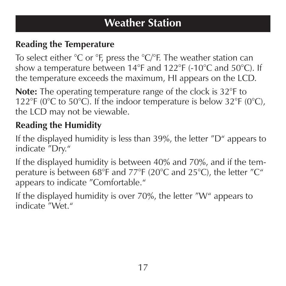 Weather station | Sharper Image SN004 User Manual | Page 17 / 20