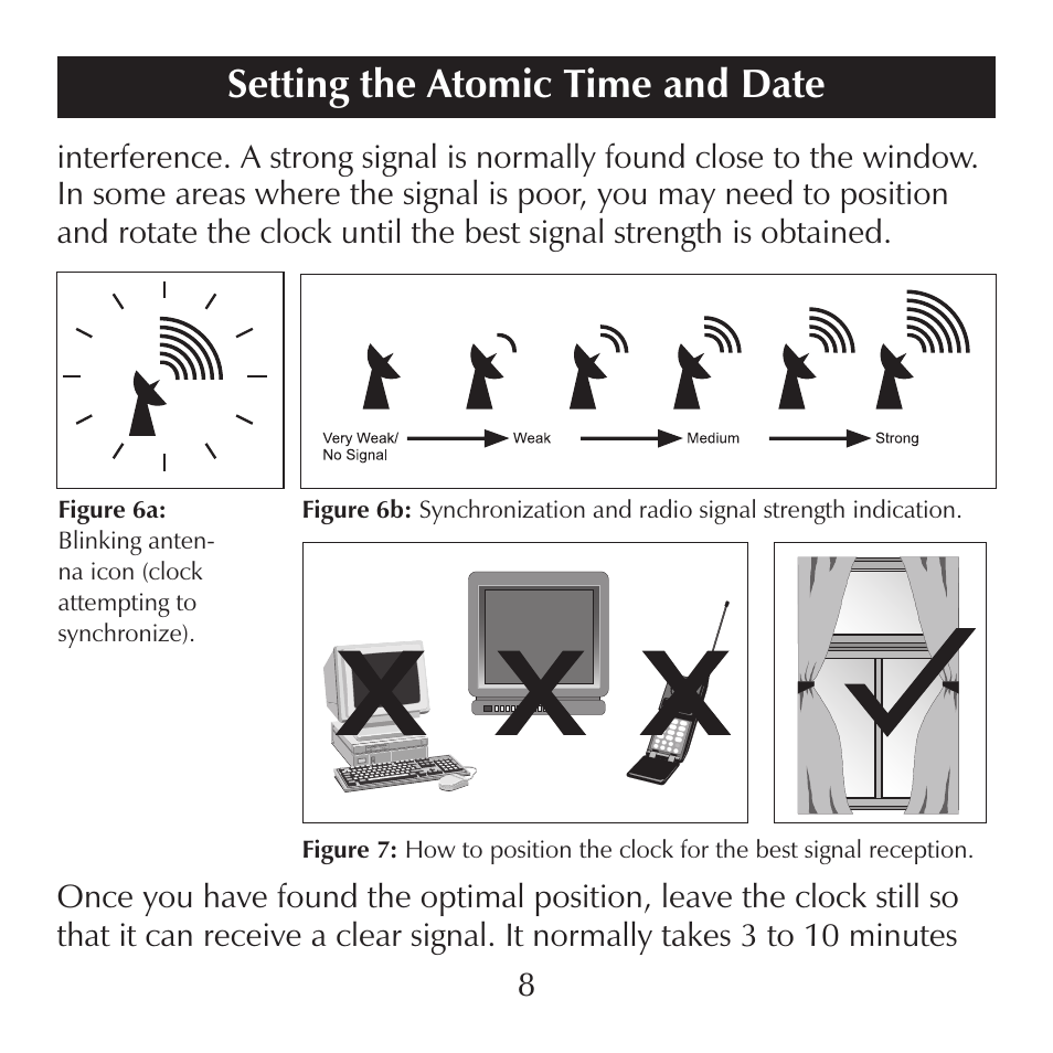 Setting the atomic time and date | Sharper Image SN004 User Manual | Page 8 / 20