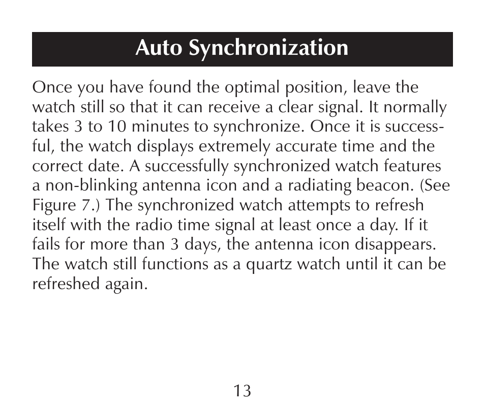Auto synchronization | Sharper Image SN005 User Manual | Page 13 / 28