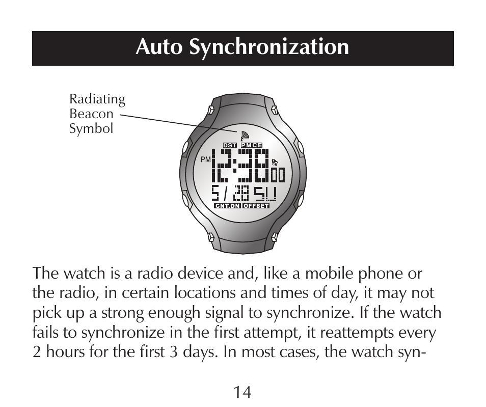 Auto synchronization | Sharper Image SN005 User Manual | Page 14 / 28