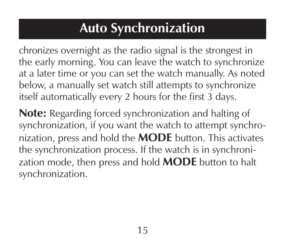 Auto synchronization | Sharper Image SN005 User Manual | Page 15 / 28
