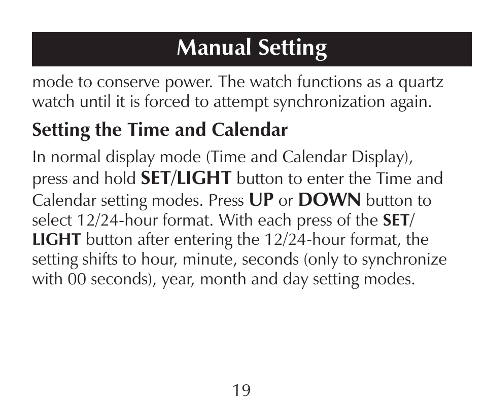 Manual setting | Sharper Image SN005 User Manual | Page 19 / 28