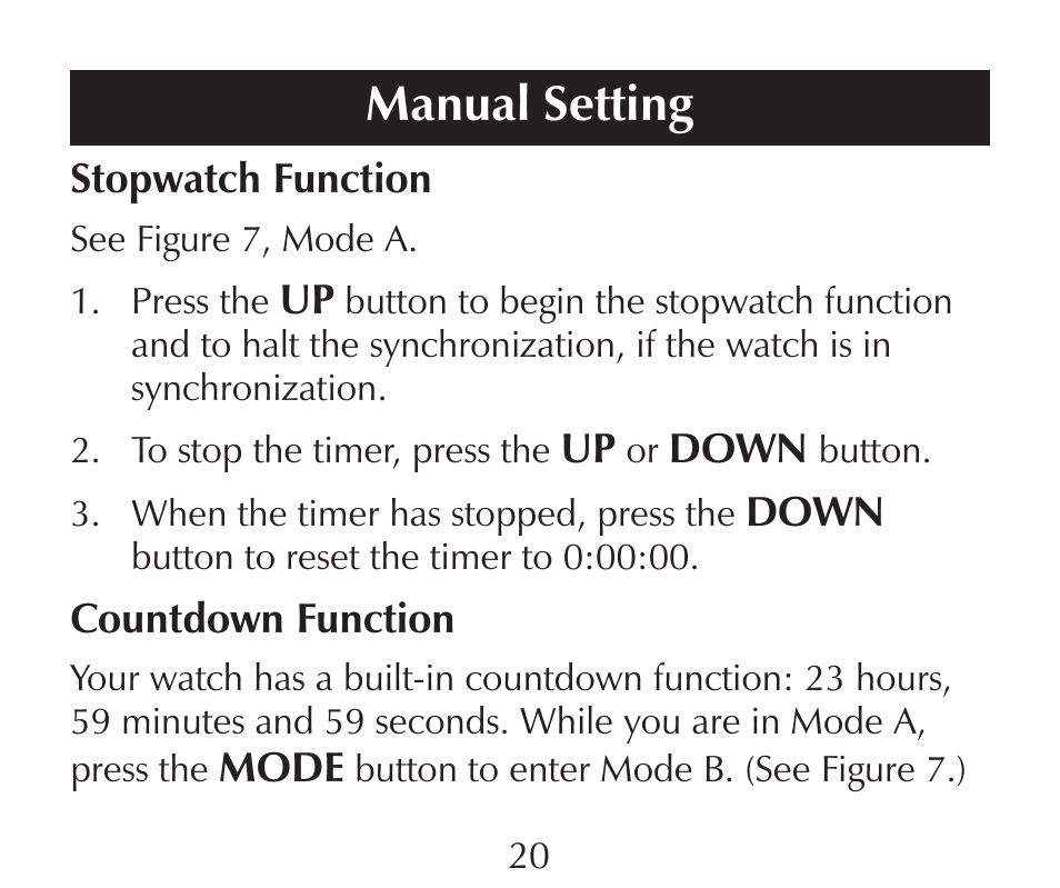 Manual setting | Sharper Image SN005 User Manual | Page 20 / 28