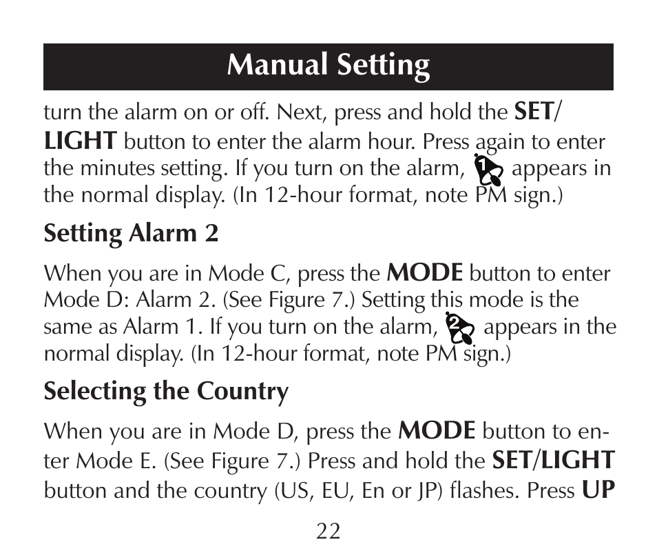 Manual setting | Sharper Image SN005 User Manual | Page 22 / 28