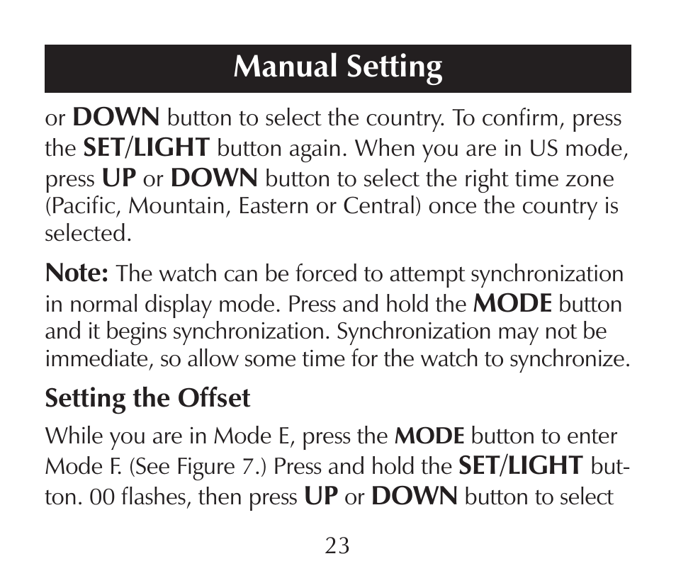 Manual setting | Sharper Image SN005 User Manual | Page 23 / 28