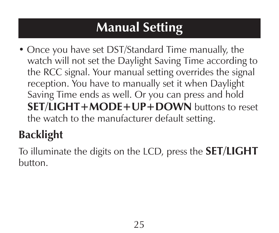 Manual setting | Sharper Image SN005 User Manual | Page 25 / 28