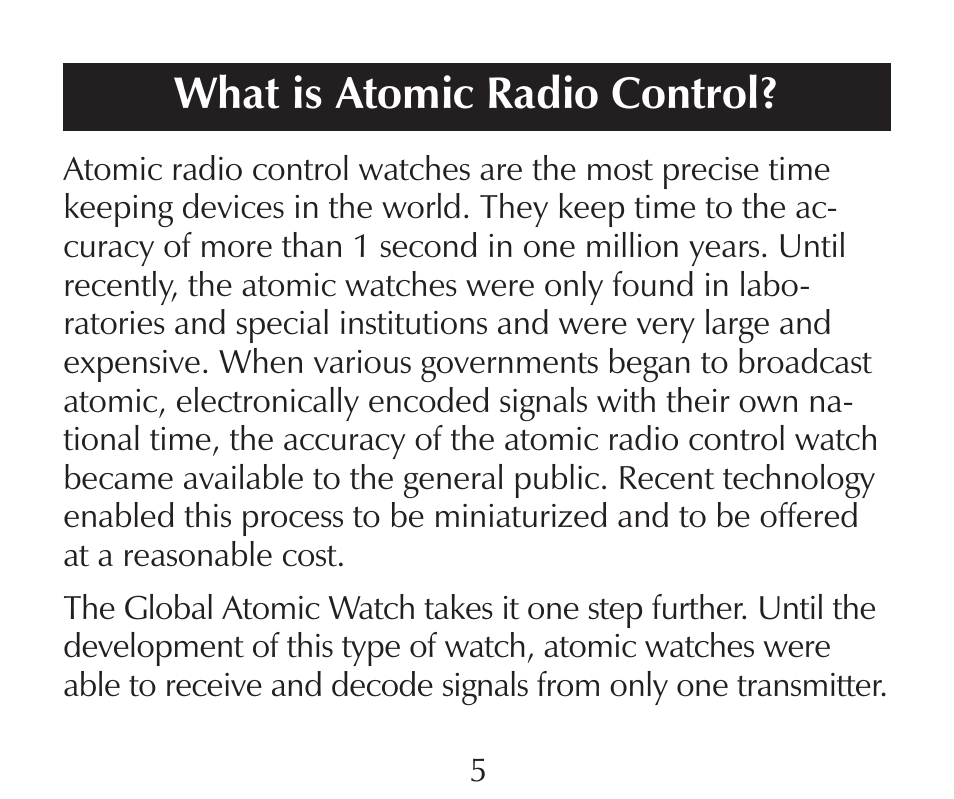 What is atomic radio control | Sharper Image SN005 User Manual | Page 5 / 28