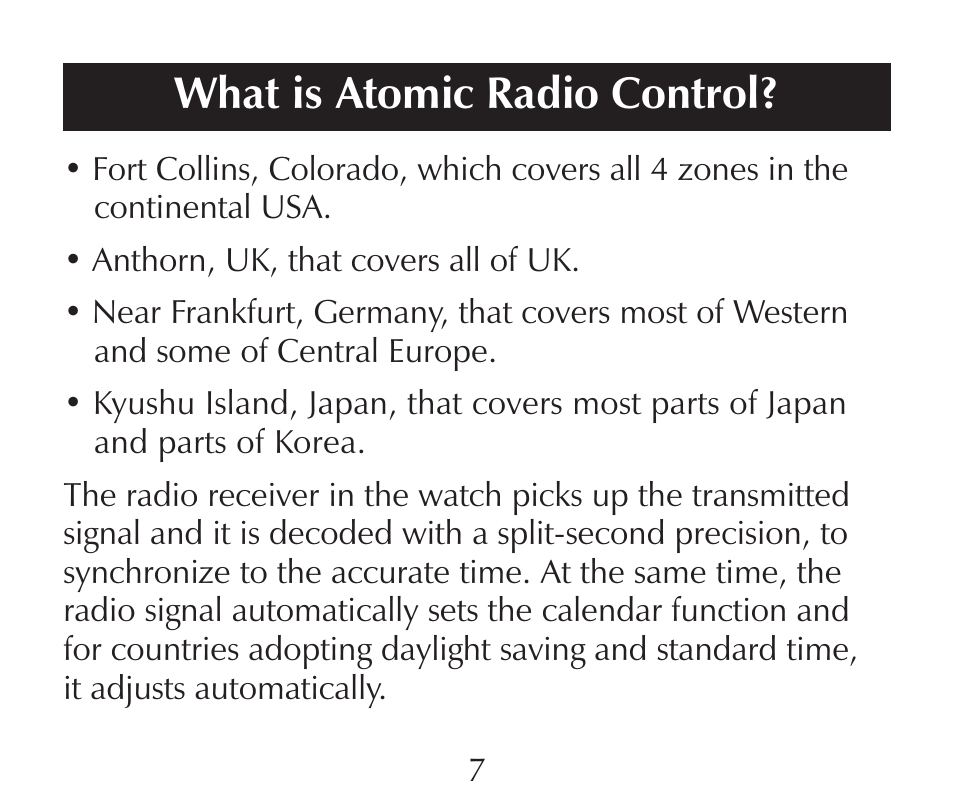 What is atomic radio control | Sharper Image SN005 User Manual | Page 7 / 28