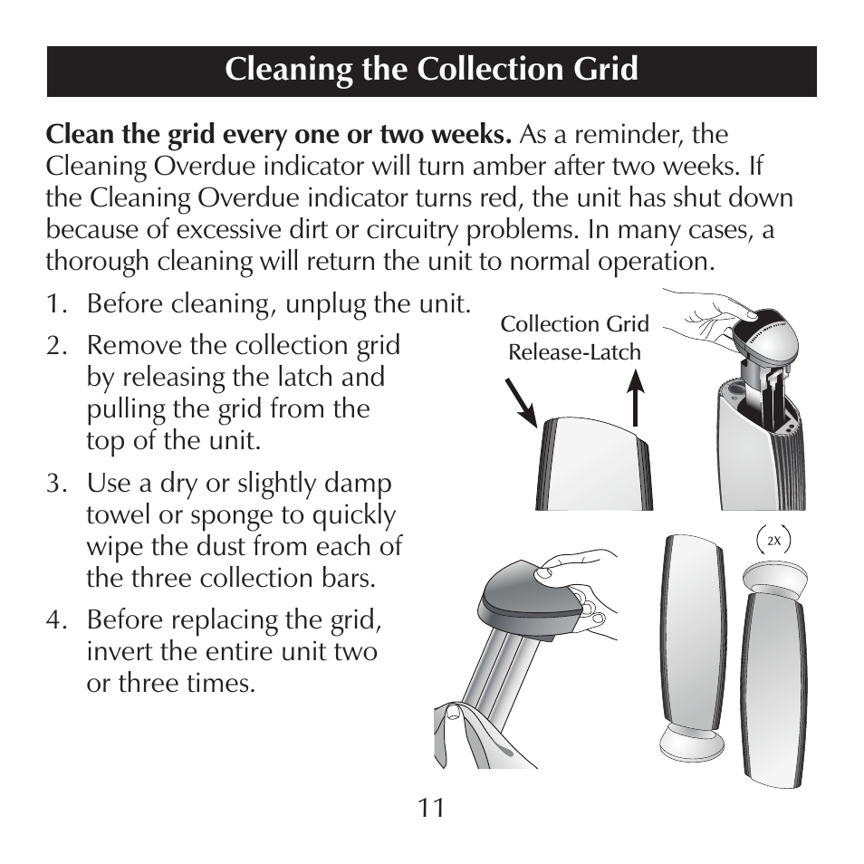 Cleaning the collection grid | Sharper Image SI867 User Manual | Page 11 / 16