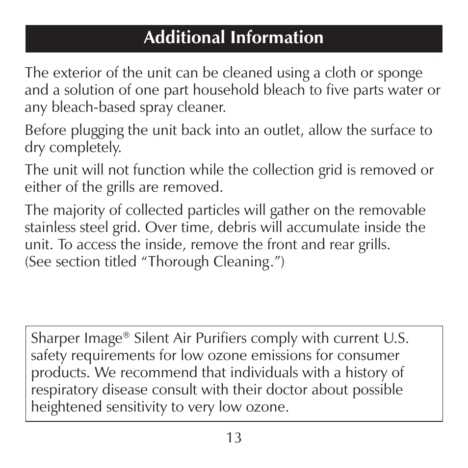 Additional information | Sharper Image SI867 User Manual | Page 13 / 16