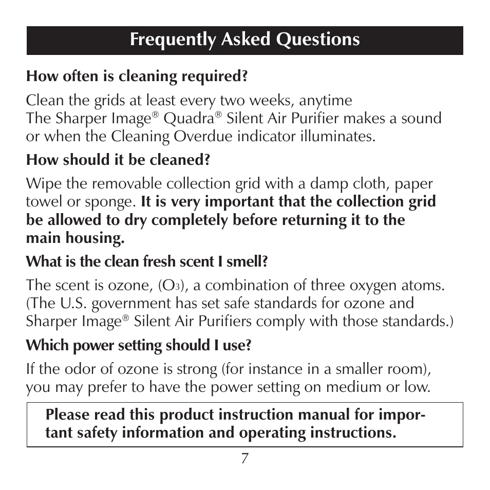 Frequently asked questions | Sharper Image SI867 User Manual | Page 7 / 16