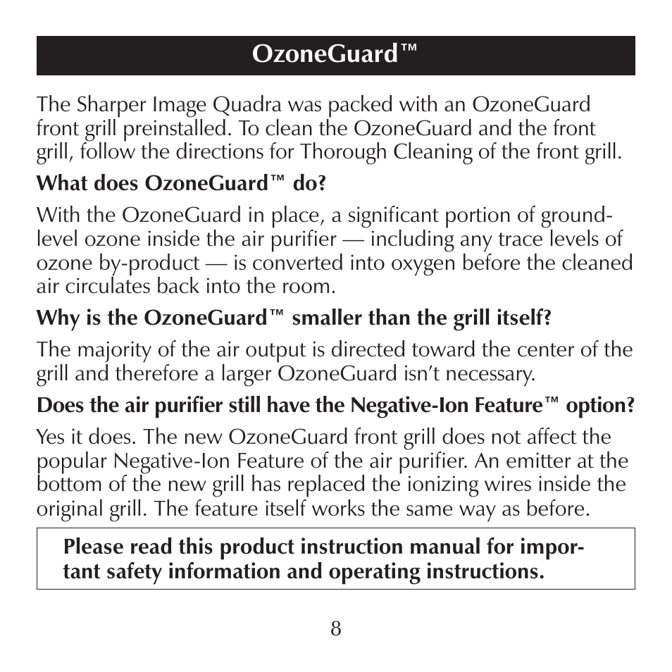 Ozoneguard | Sharper Image SI867 User Manual | Page 8 / 16