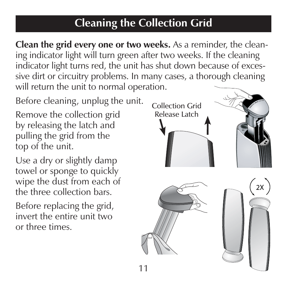 Cleaning the collection grid | Sharper Image SI857 User Manual | Page 11 / 16