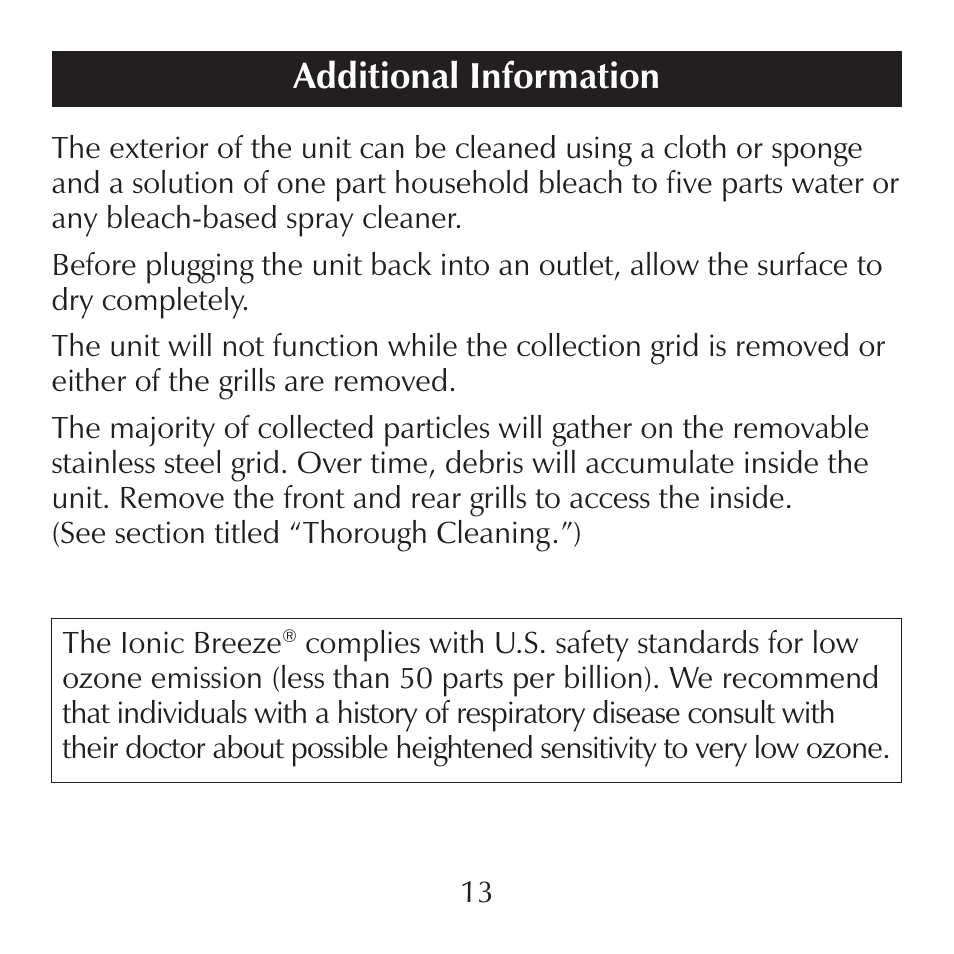 Additional information | Sharper Image SI857 User Manual | Page 13 / 16