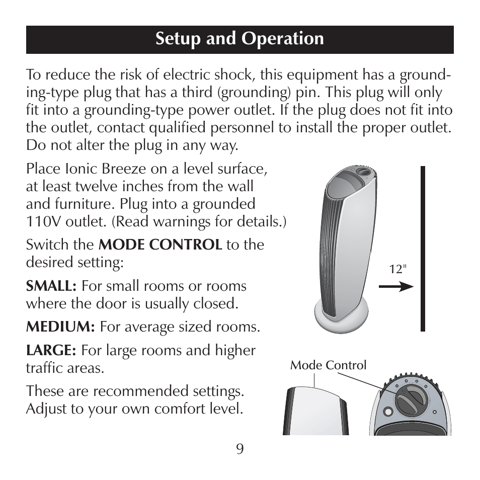 Setup and operation | Sharper Image SI857 User Manual | Page 9 / 16