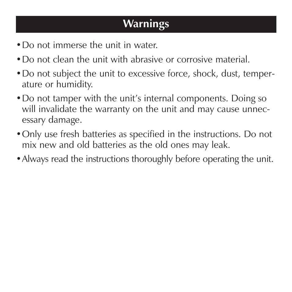 Warnings | Sharper Image OQ234 User Manual | Page 3 / 22