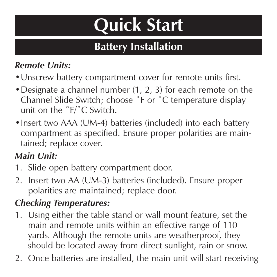Quick start | Sharper Image OQ234 User Manual | Page 4 / 22