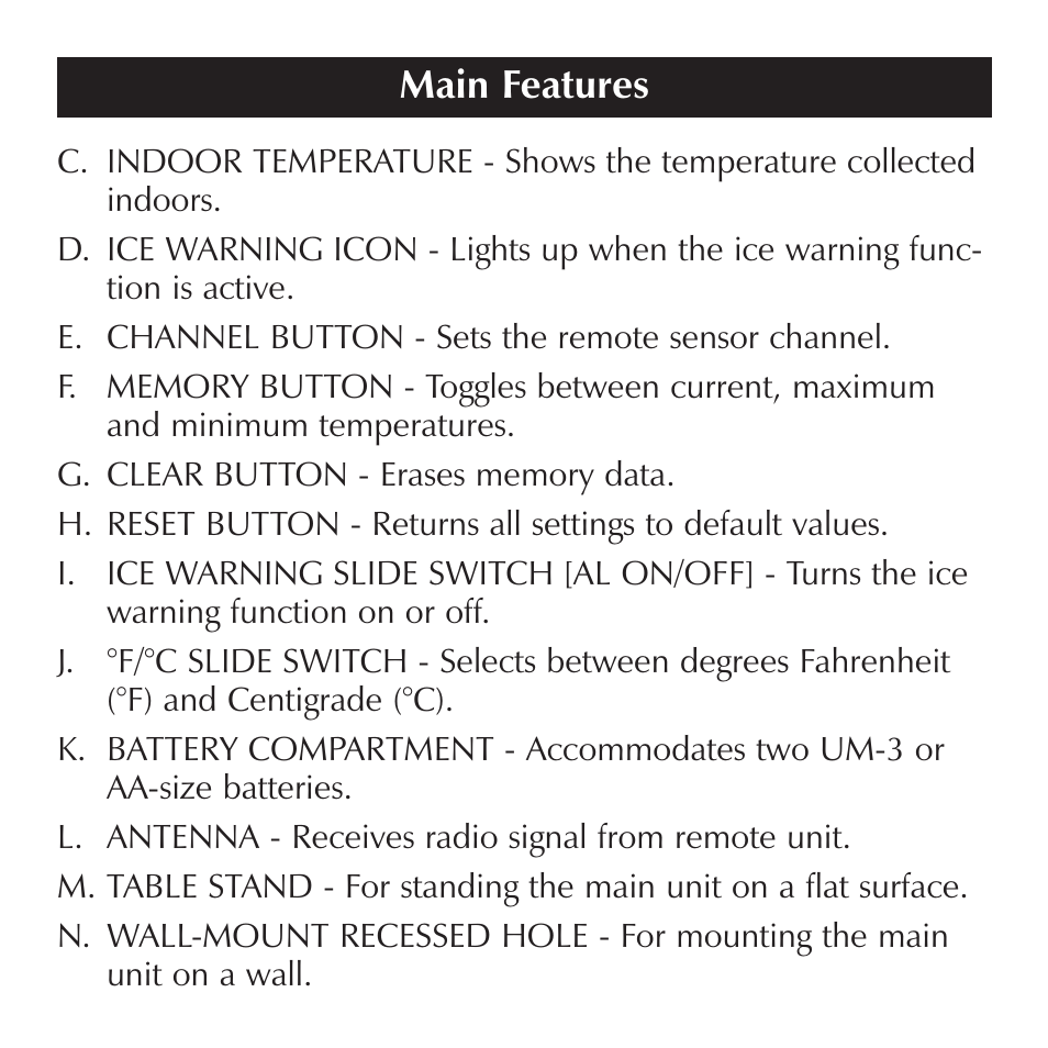 Main features | Sharper Image OQ234 User Manual | Page 7 / 22