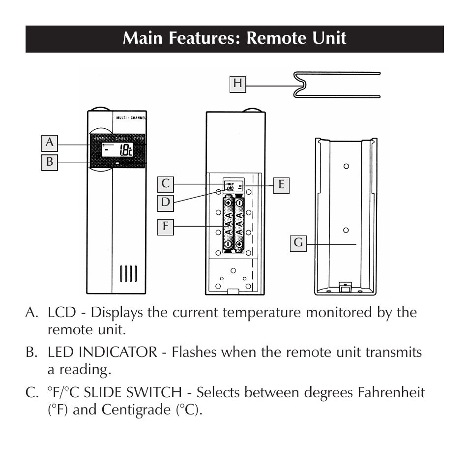 Main features: remote unit | Sharper Image OQ234 User Manual | Page 8 / 22