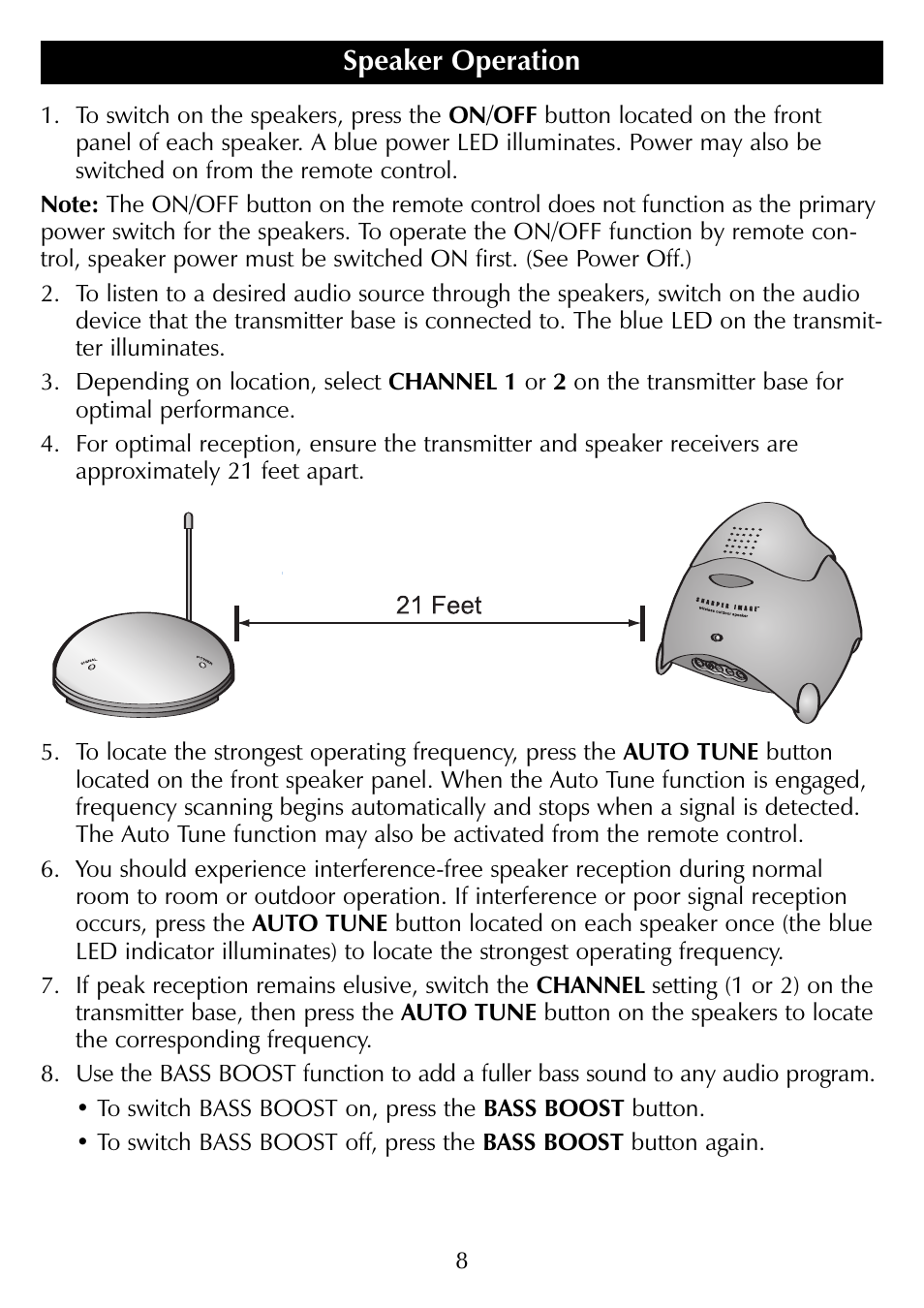 Speaker operation | Sharper Image SR277 User Manual | Page 8 / 12