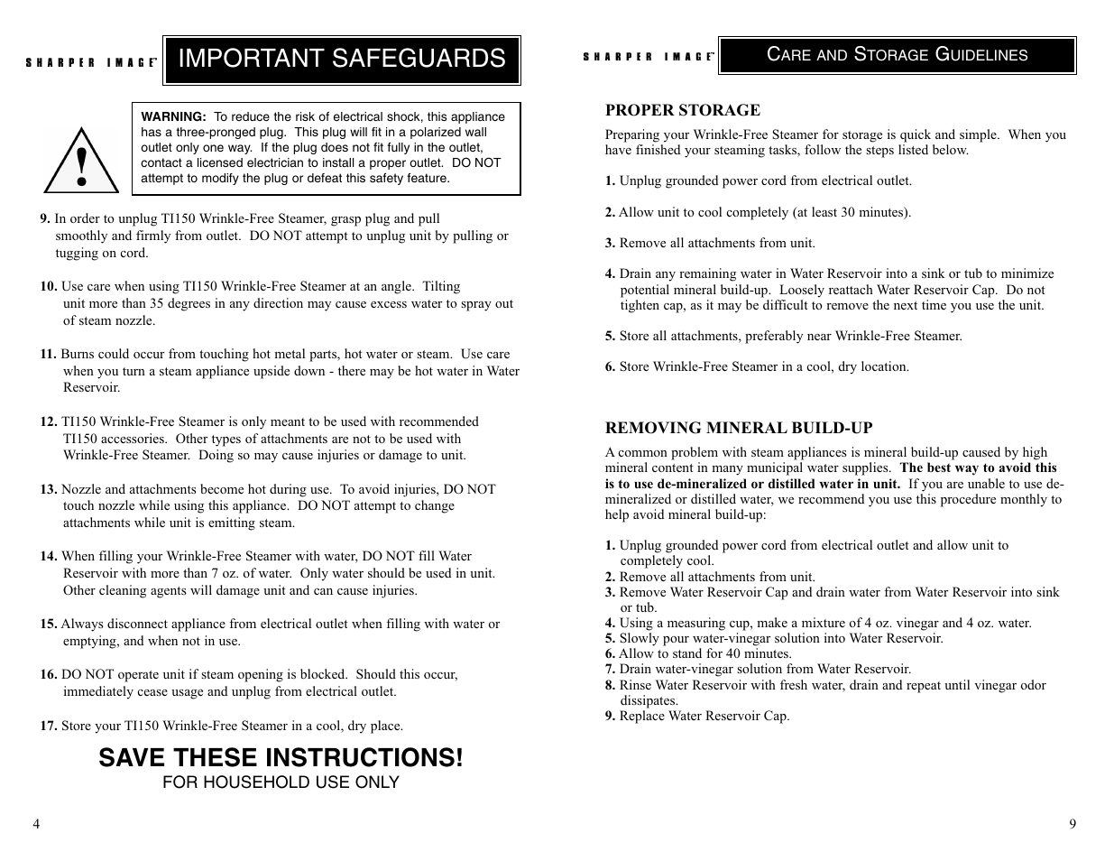 Important safeguards save these instructions | Sharper Image TI150 User Manual | Page 4 / 6