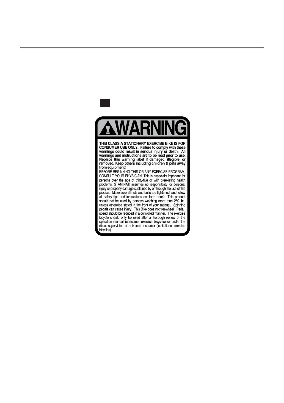 Equipment warning & notice labels | Stamina Products Magnetic Upright Exercise Bike 15-5325 User Manual | Page 5 / 23