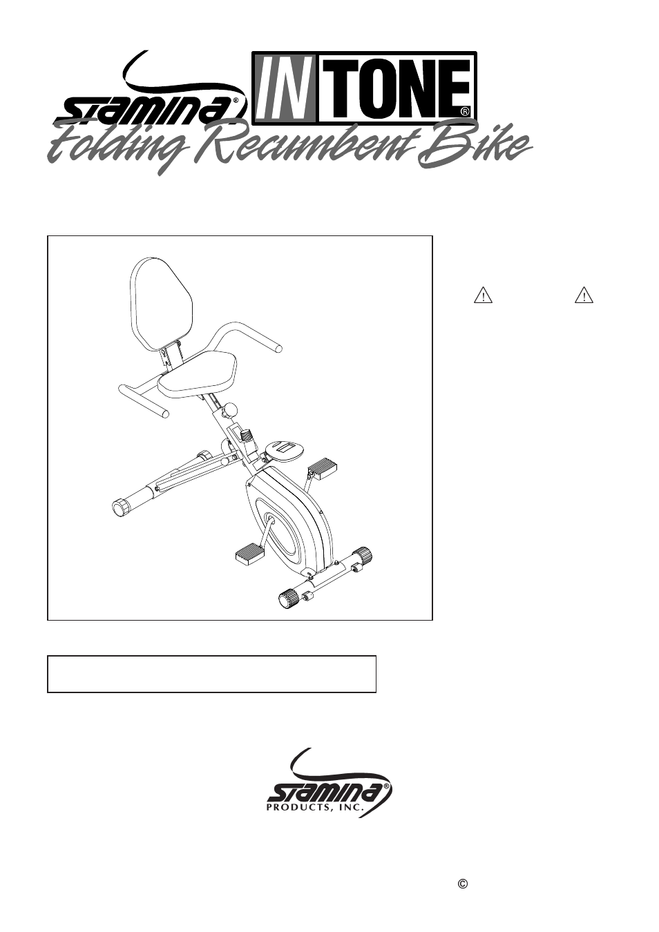 Stamina Products Folding Recumbent Bike 15-0200A User Manual | 19 pages