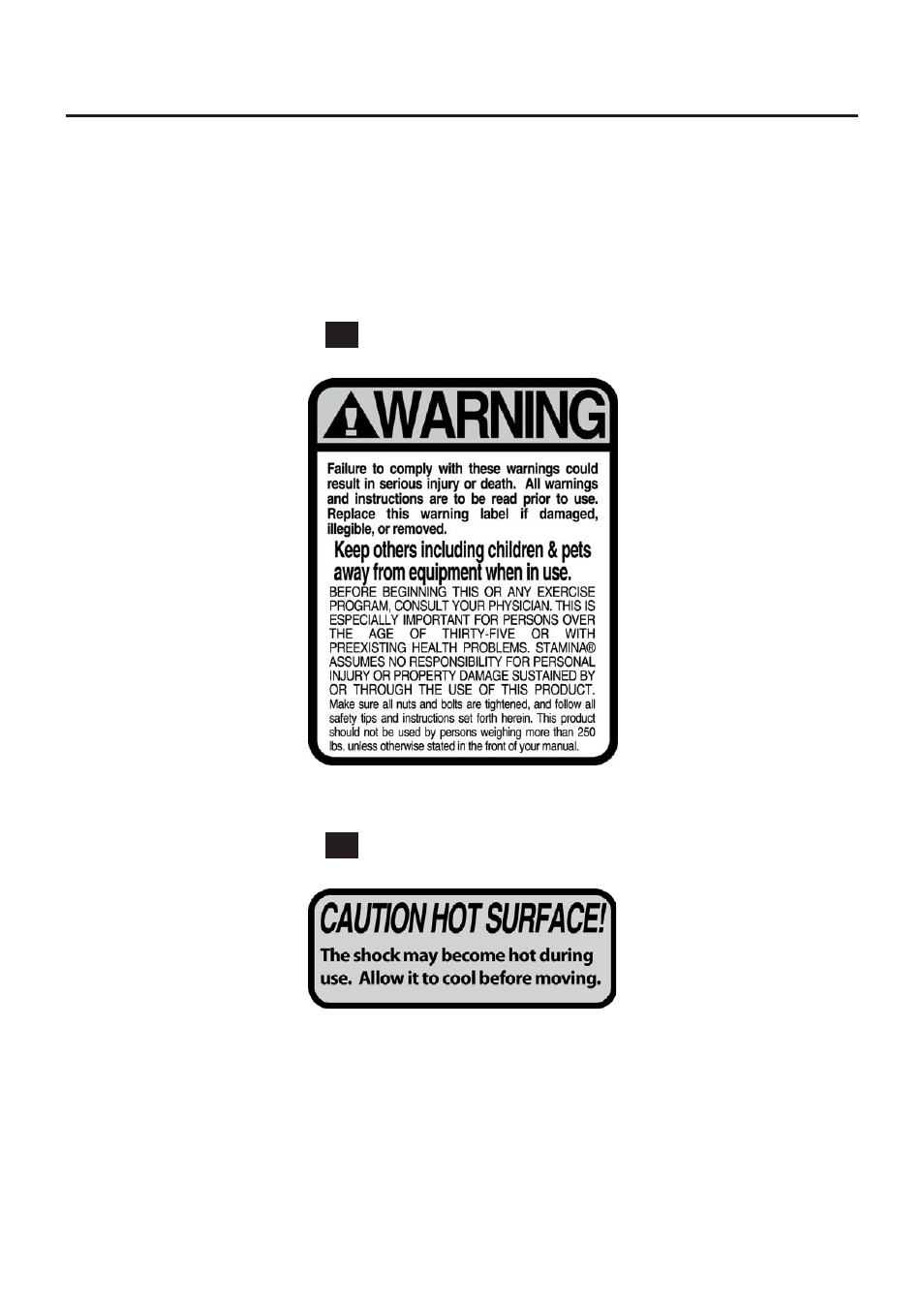 Equipment warning & notice labels | Stamina Products Orbital Rower 1215 User Manual | Page 5 / 22
