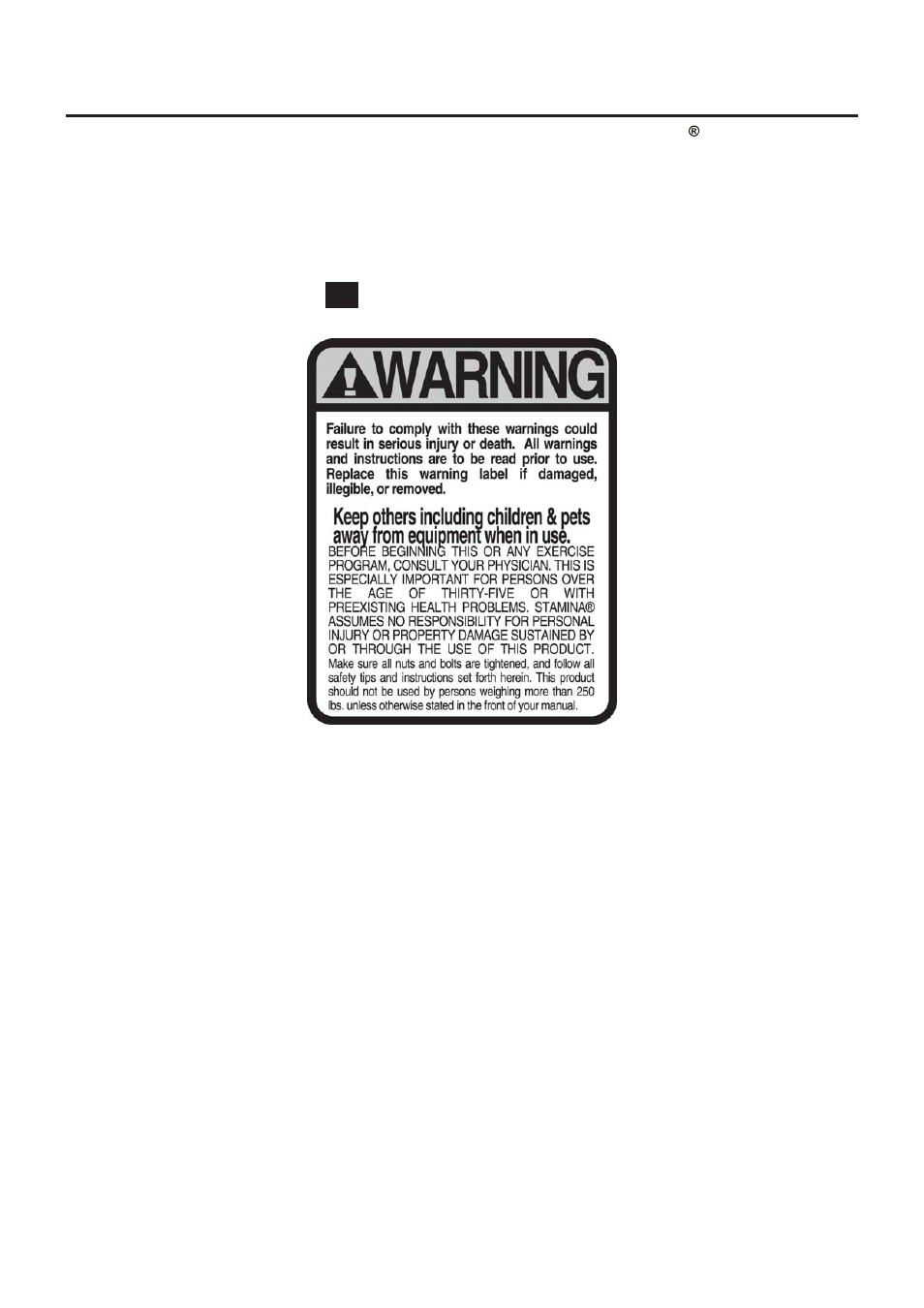 Equipment warning & notice labels | Stamina Products AeroPilates Premier 690 User Manual | Page 5 / 19