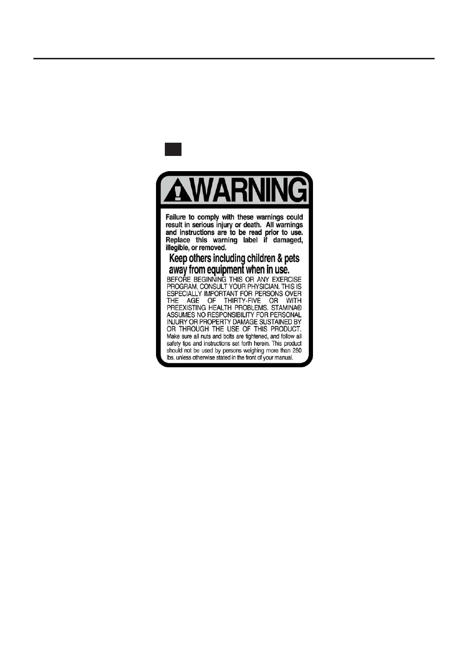 Equipment warning & notice labels | Stamina Products 1725 User Manual | Page 5 / 23