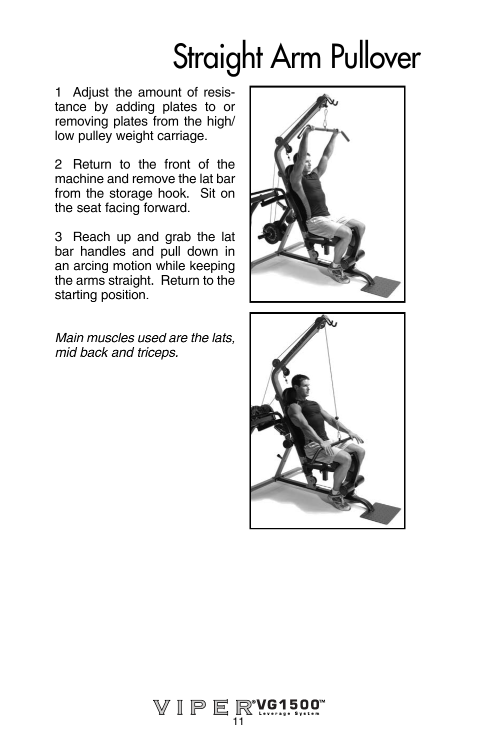 Straight arm pullover | Stamina Products Viper VG1500 User Manual | Page 13 / 32