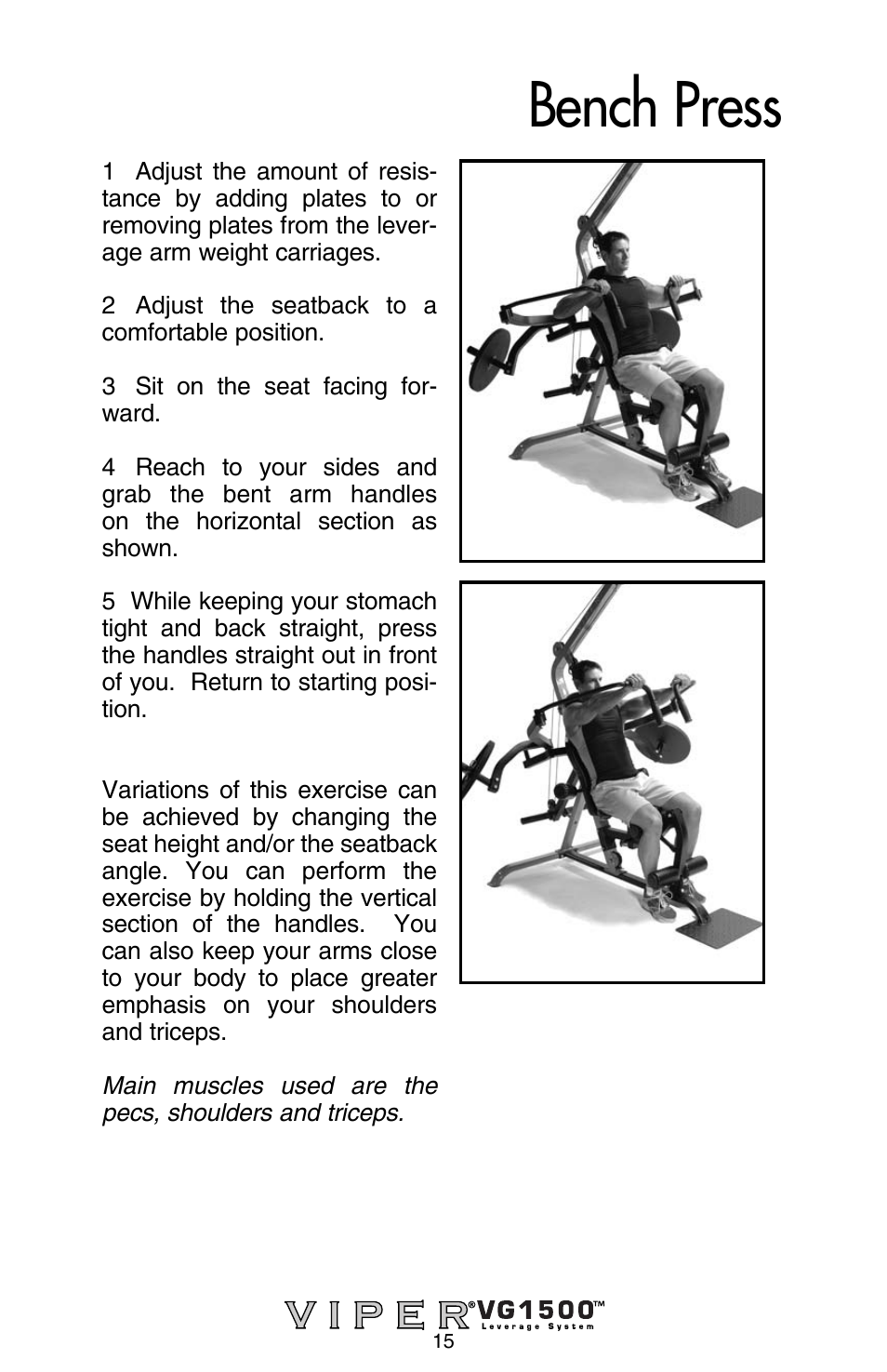 Bench press | Stamina Products Viper VG1500 User Manual | Page 17 / 32