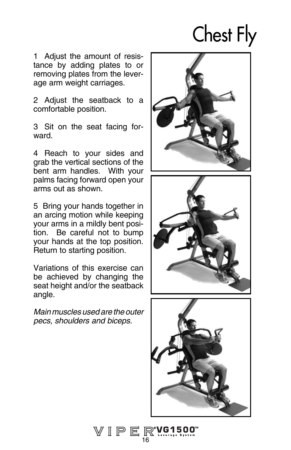 Chest fly | Stamina Products Viper VG1500 User Manual | Page 18 / 32