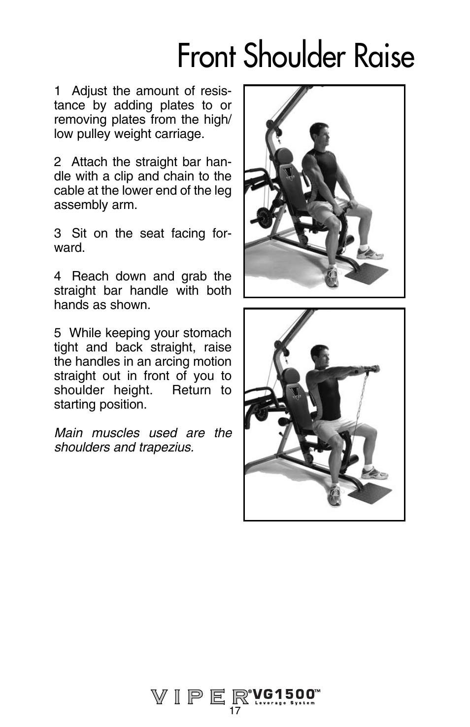 Front shoulder raise | Stamina Products Viper VG1500 User Manual | Page 19 / 32